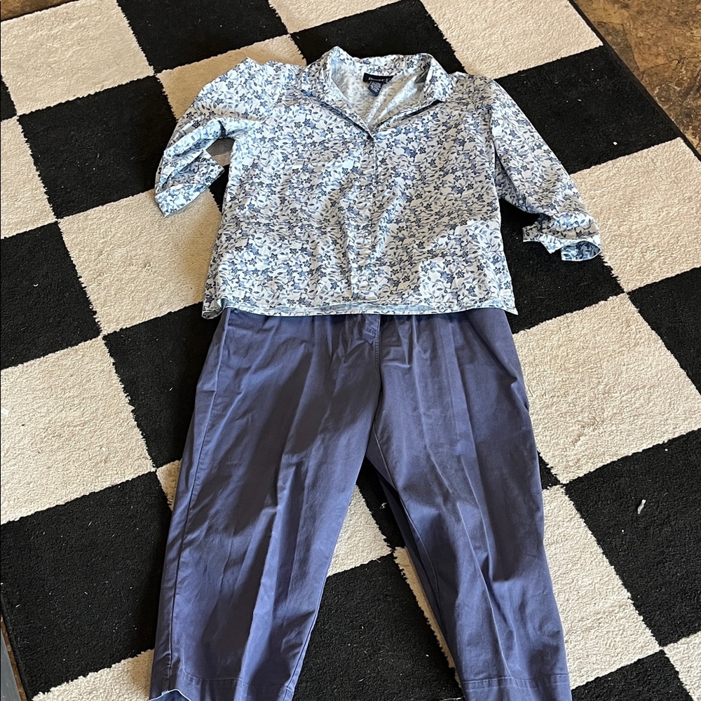 Denim & co. Outfit button down floral top with match pants